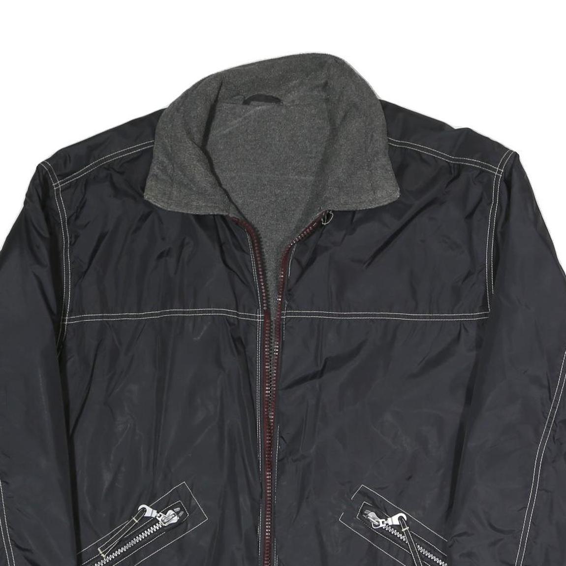 Mens Black Grey Contrast Polyester Blend Zip Jacket XL Plain Casual Wear