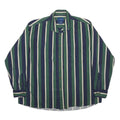 TOWNCRAFT Mens Green & Blue Striped Shirt L Cotton Casual Long Sleeve