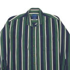 TOWNCRAFT Mens Green & Blue Striped Shirt L Cotton Casual Long Sleeve