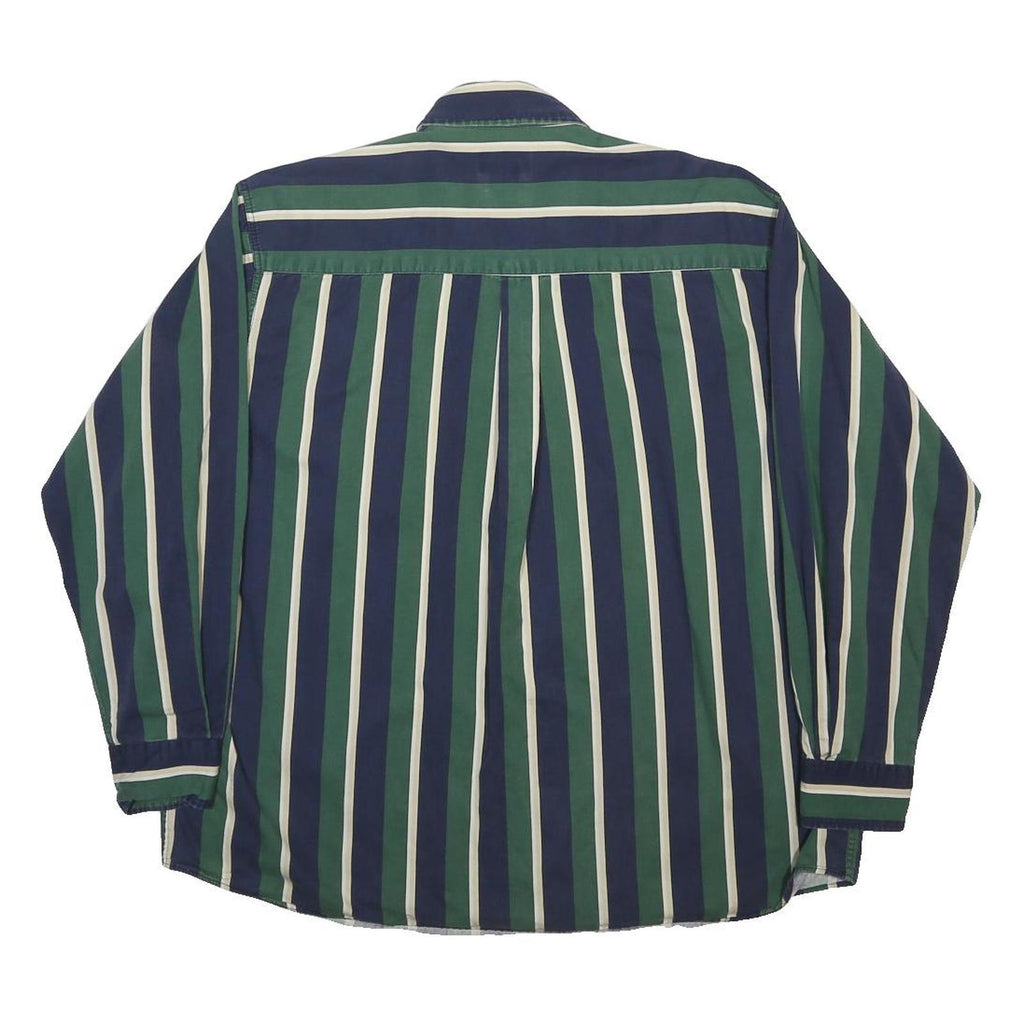 TOWNCRAFT Mens Green & Blue Striped Shirt L Cotton Casual Long Sleeve