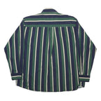 TOWNCRAFT Mens Green & Blue Striped Shirt L Cotton Casual Long Sleeve