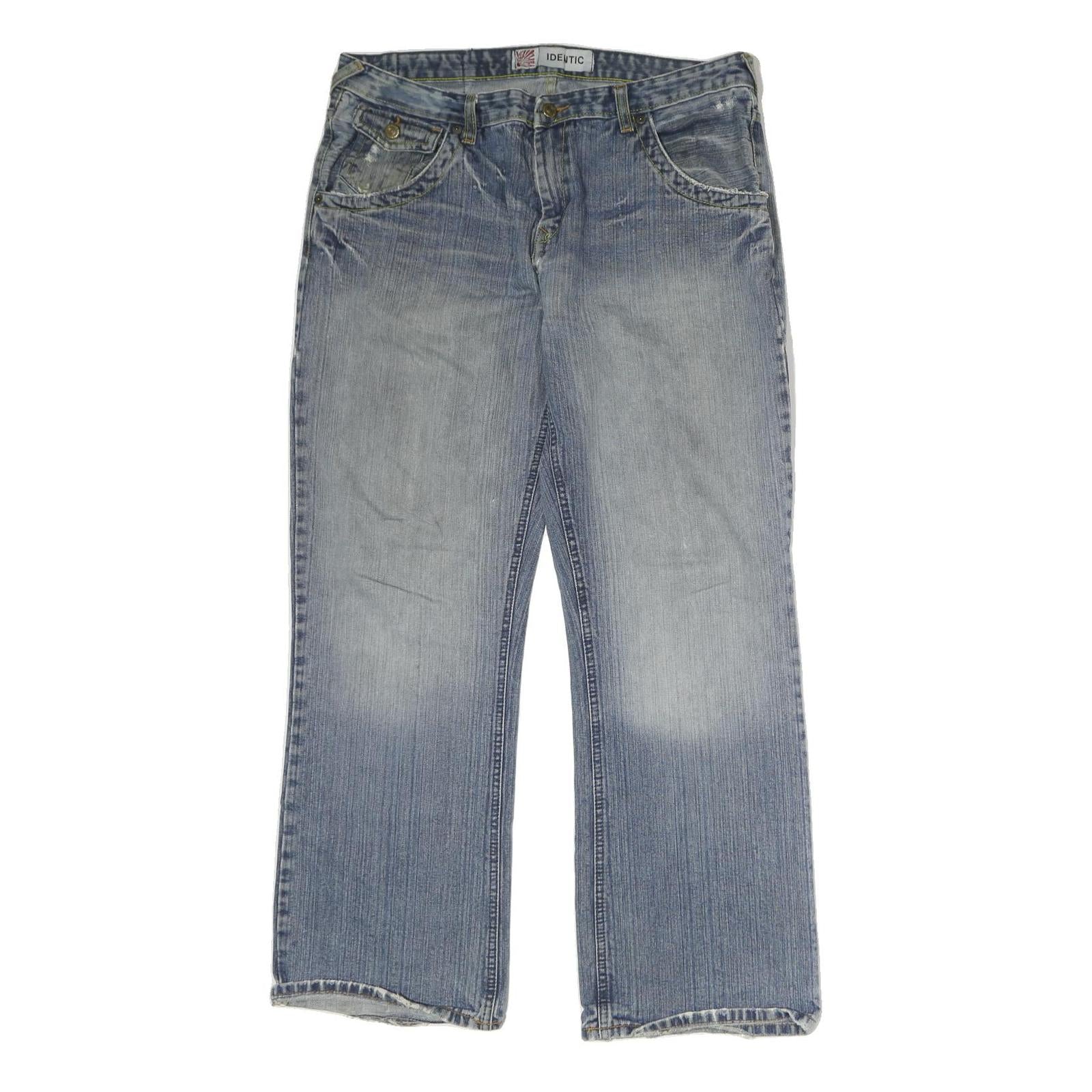 IDENTIC Mens Light Blue Regular Fit Straight Leg Denim Jeans W36 L31 Zip Closure