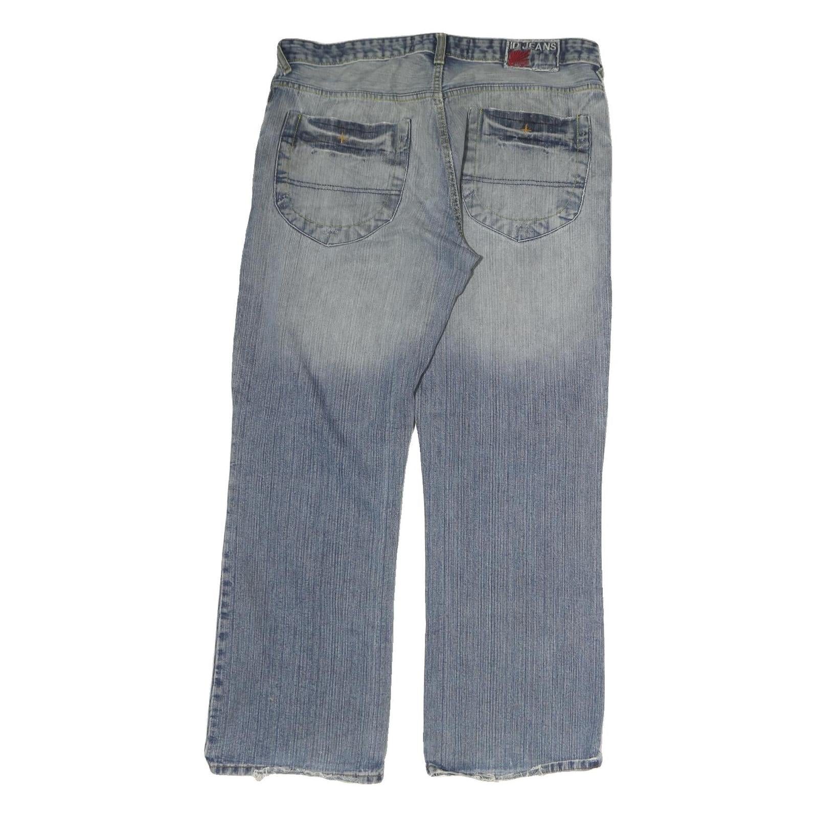 IDENTIC Mens Light Blue Regular Fit Straight Leg Denim Jeans W36 L31 Zip Closure