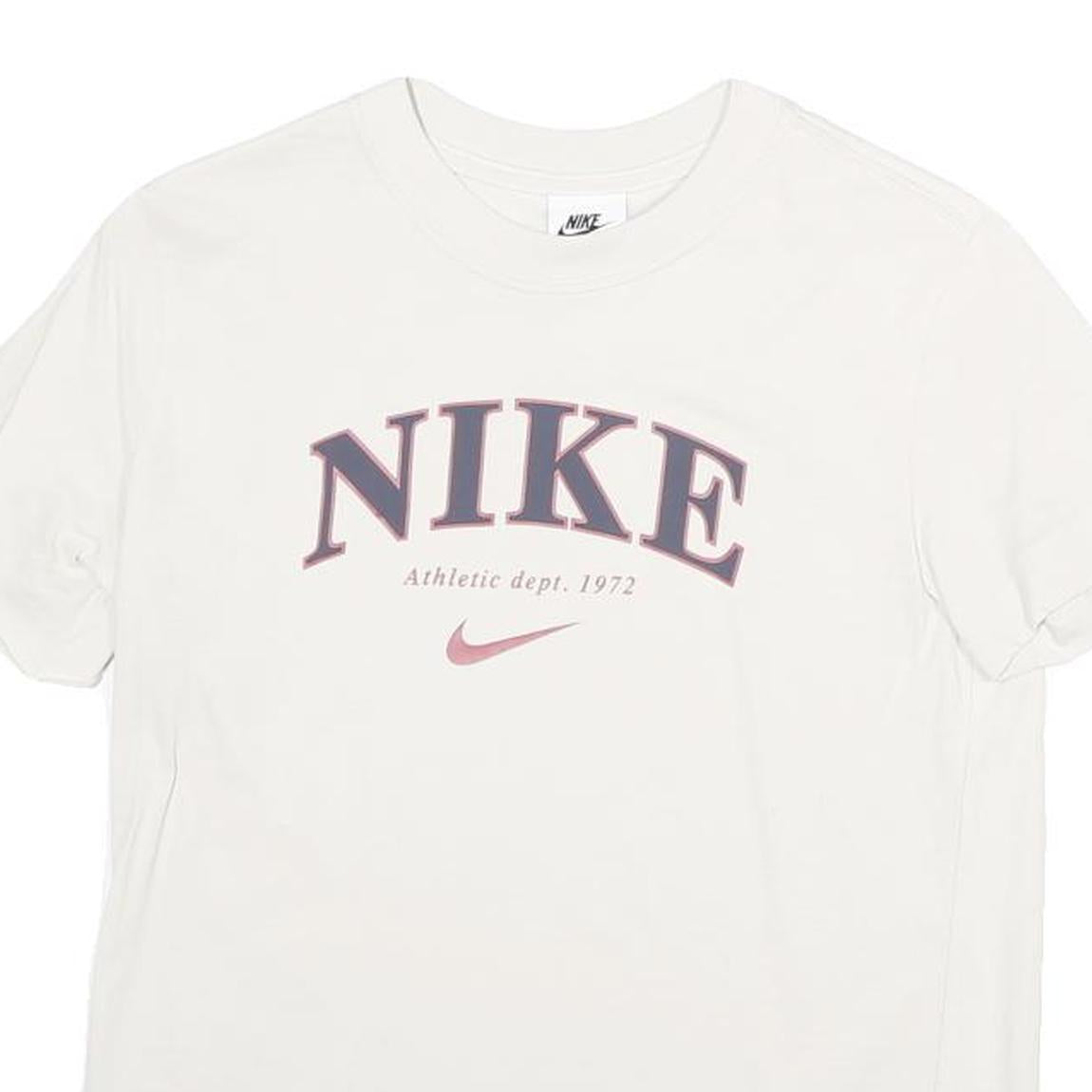 NIKE Womens White Graphic T-Shirt S Short Sleeve Crew Neck Cotton Blend Casual
