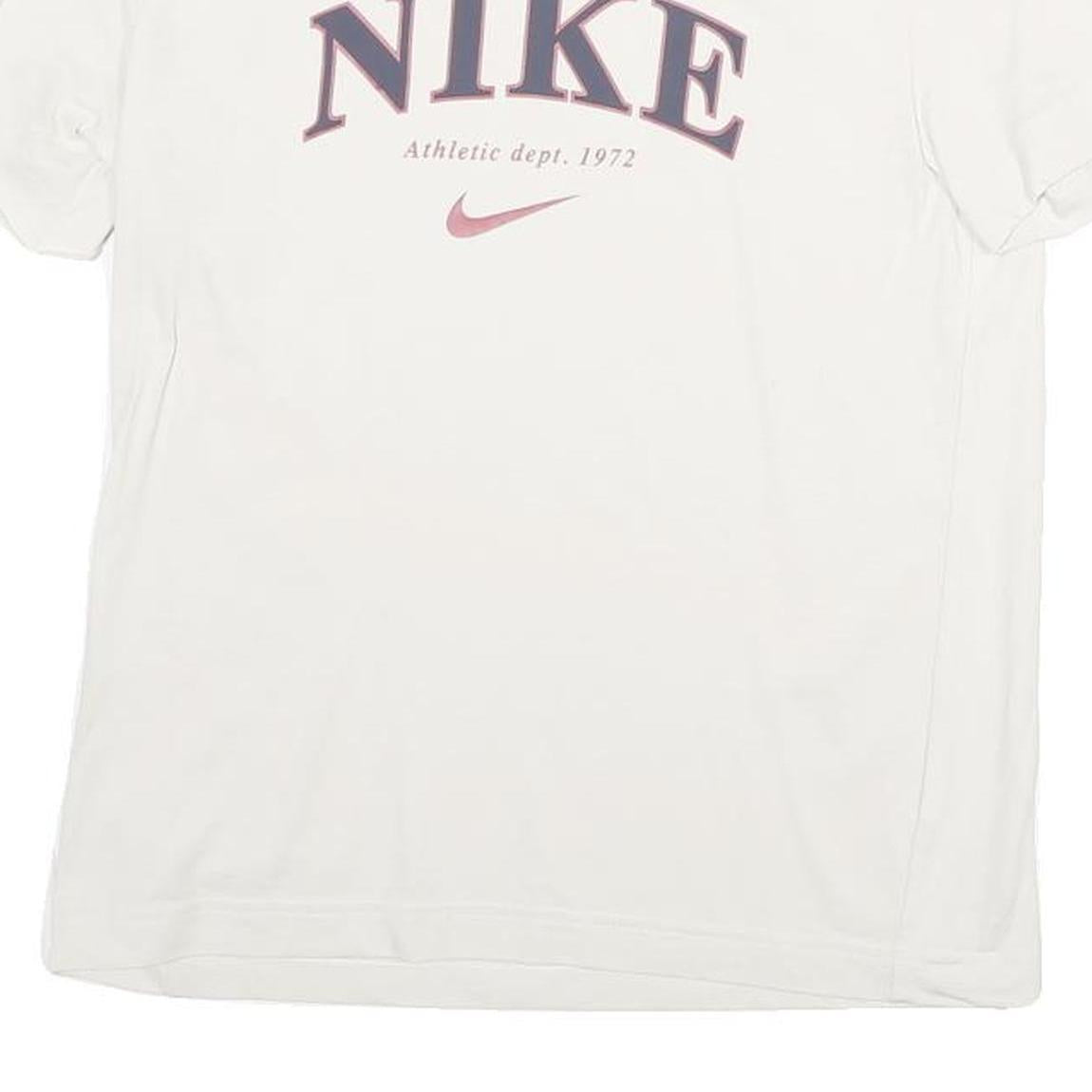 NIKE Womens White Graphic T-Shirt S Short Sleeve Crew Neck Cotton Blend Casual