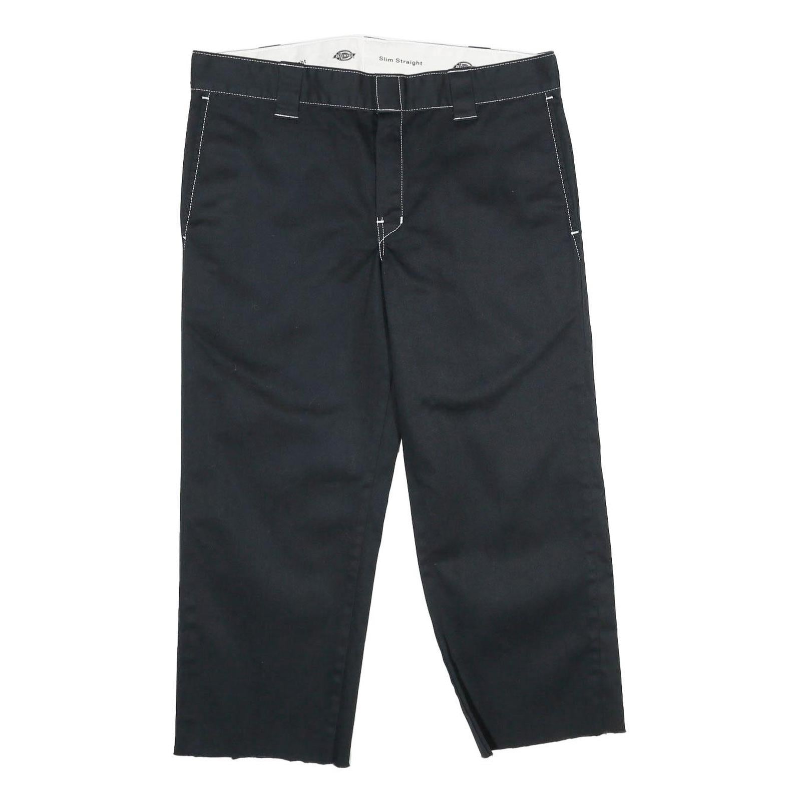 DICKIES Mens Slim Black Trousers W34 L25 Workwear Zip Closure Classic Straight