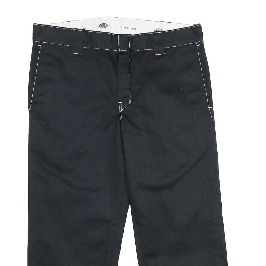 DICKIES Mens Slim Black Trousers W34 L25 Workwear Zip Closure Classic Straight