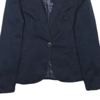 ZARA Womens Navy Blue Basic Blazer Jacket XS Cotton Blend Button Closure