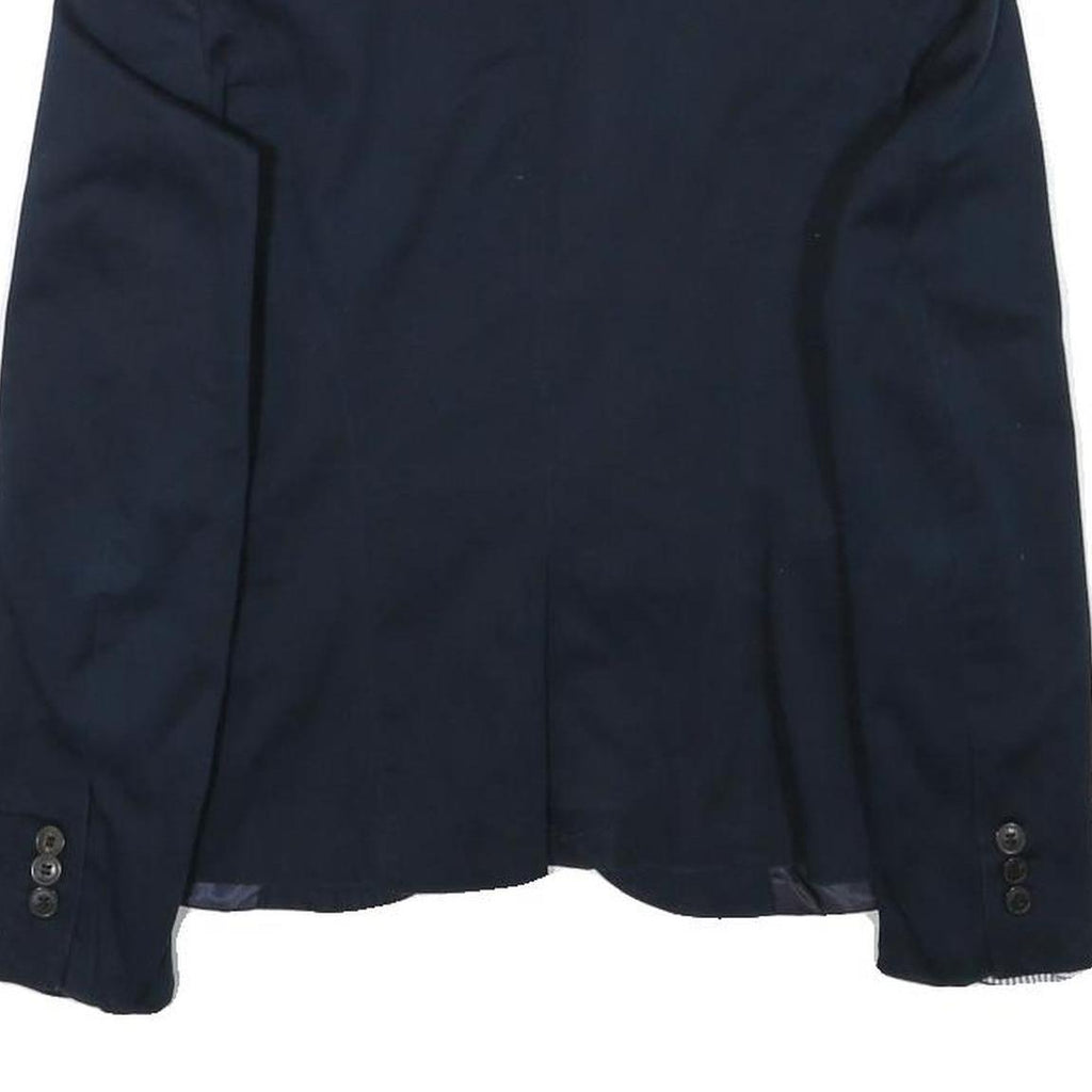 ZARA Womens Navy Blue Basic Blazer Jacket XS Cotton Blend Button Closure