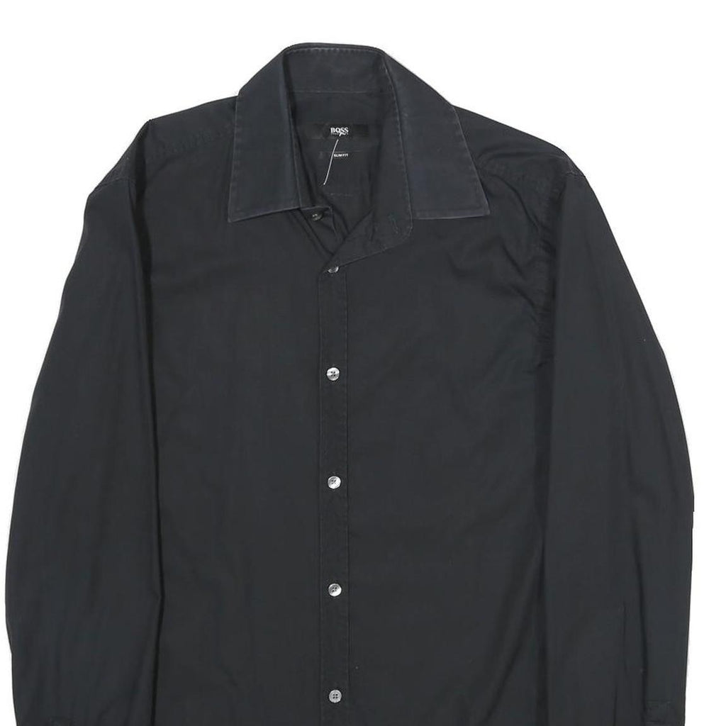 BOSS HUGO BOSS Mens Black Cotton Shirt S Button Collar Long Sleeve Formal