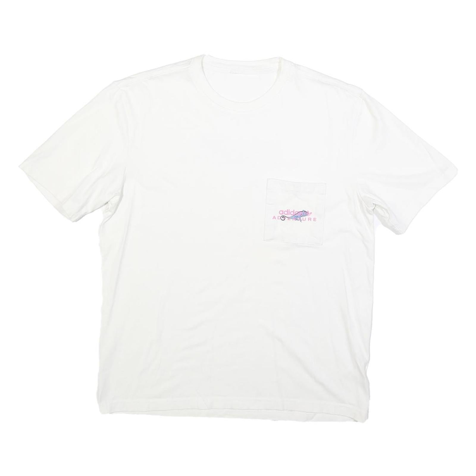 ADIDAS Womens White Adventure Graphic T-Shirt L Short Sleeve Crew Neck Cotton