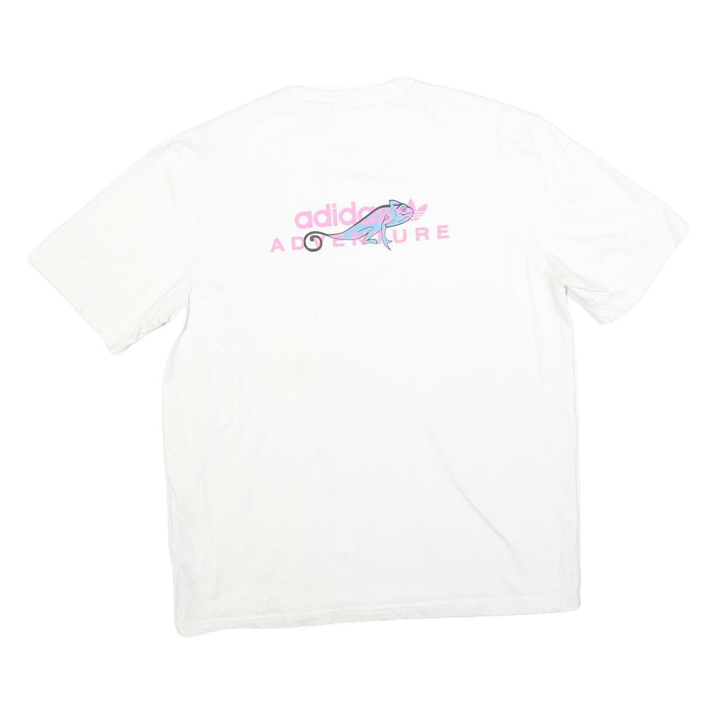 ADIDAS Womens White Adventure Graphic T-Shirt L Short Sleeve Crew Neck Cotton