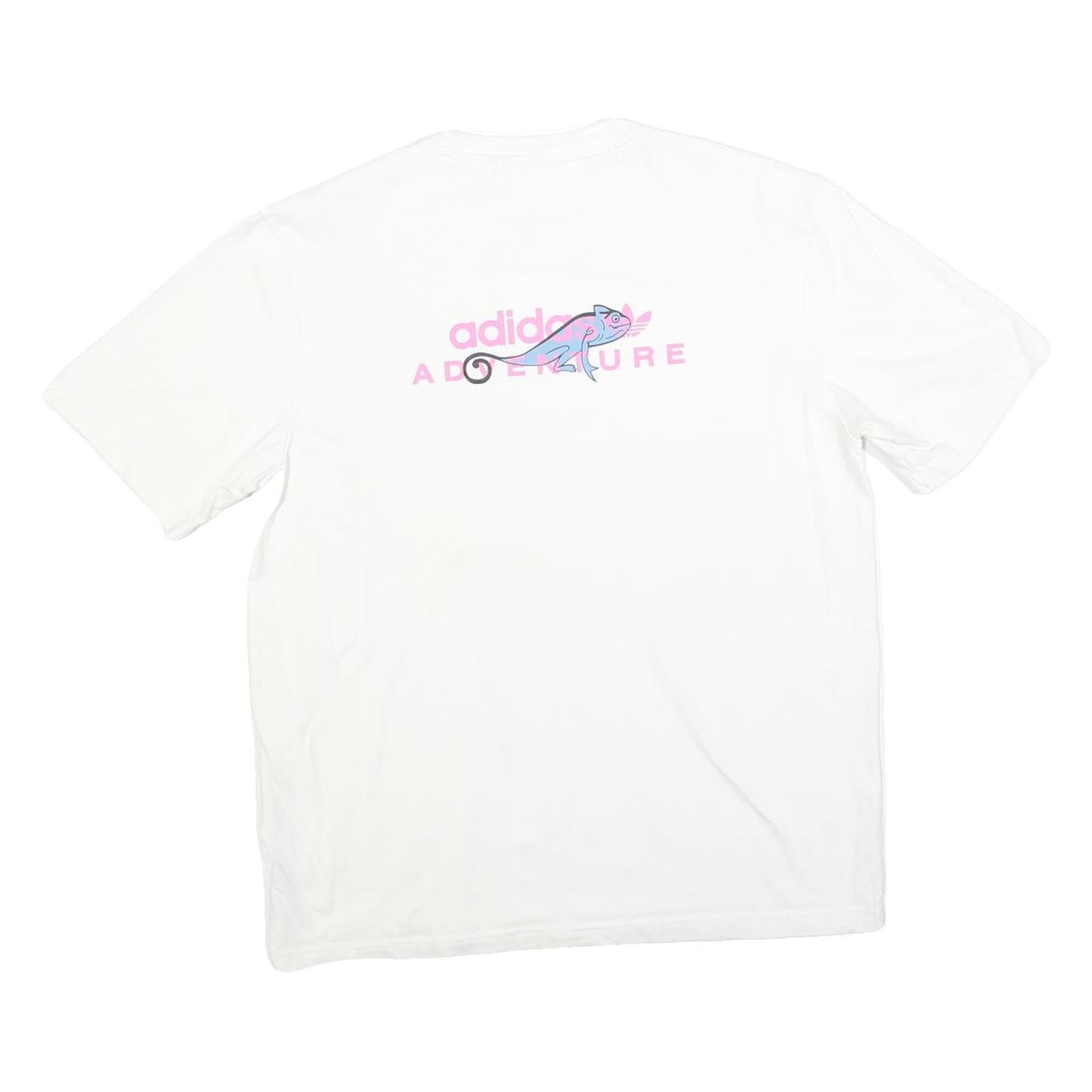 ADIDAS Womens White Adventure Graphic T-Shirt L Short Sleeve Crew Neck Cotton