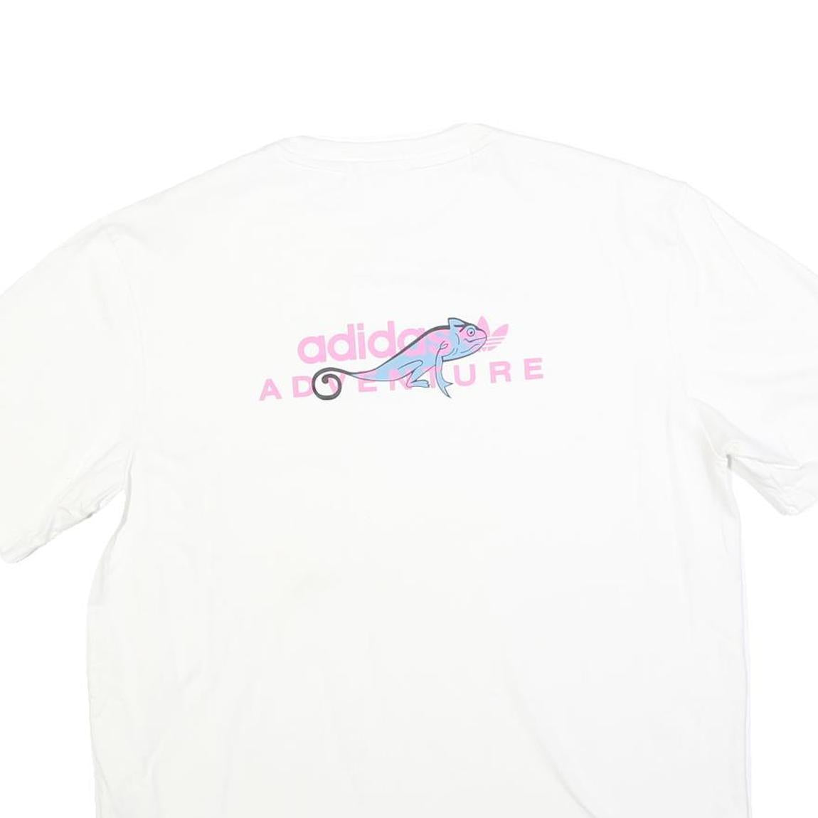 ADIDAS Womens White Adventure Graphic T-Shirt L Short Sleeve Crew Neck Cotton