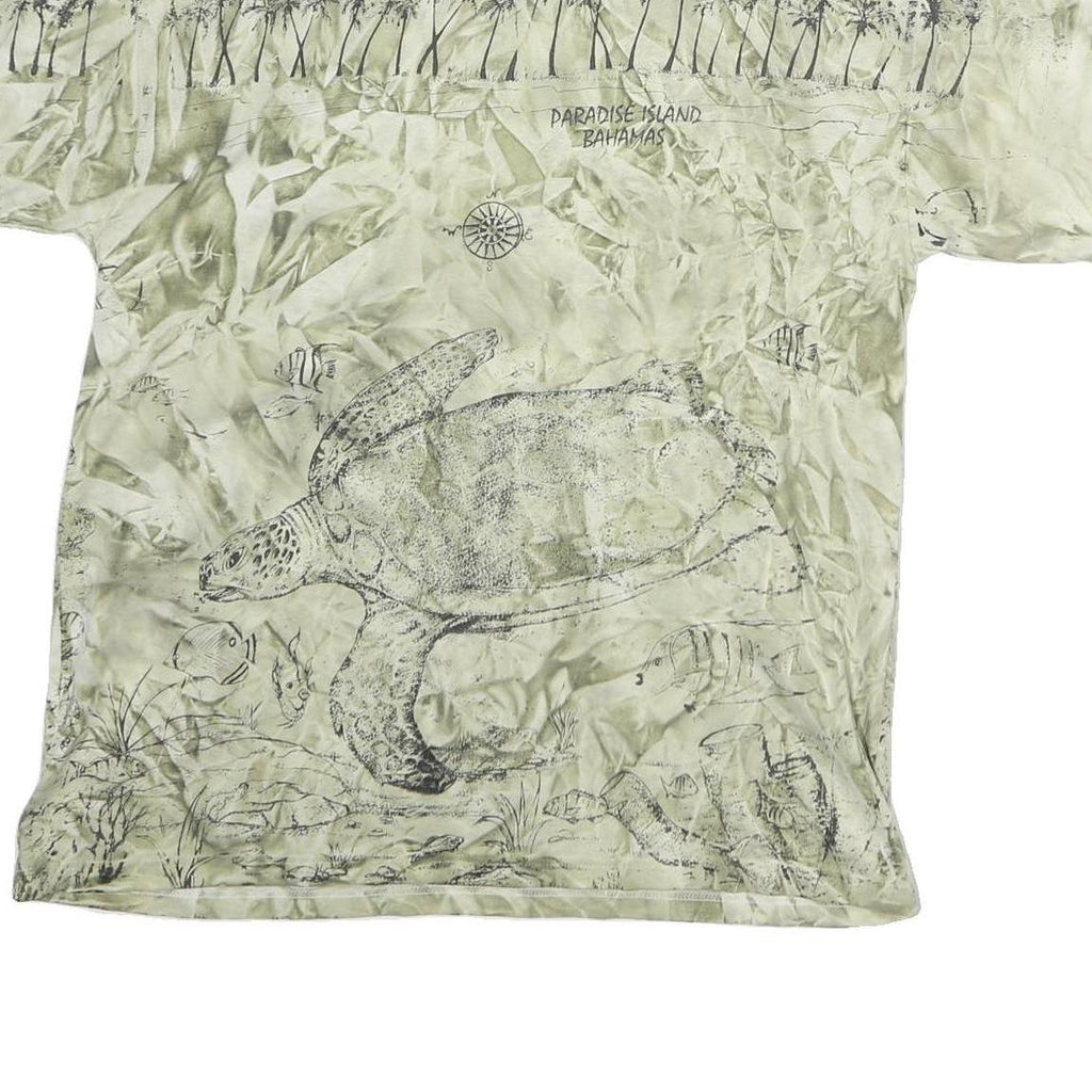 JERZEES Mens Beige Paradise Island Bahamas Graphic T-Shirt L Short Sleeve Crew