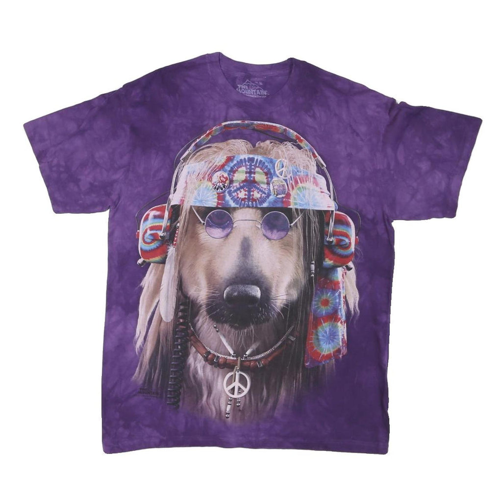THE MOUNTAIN Mens Purple Graphic T-Shirt M Short Sleeve Crew Neck Tie Dye Peace