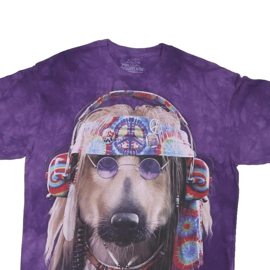 THE MOUNTAIN Mens Purple Graphic T-Shirt M Short Sleeve Crew Neck Tie Dye Peace
