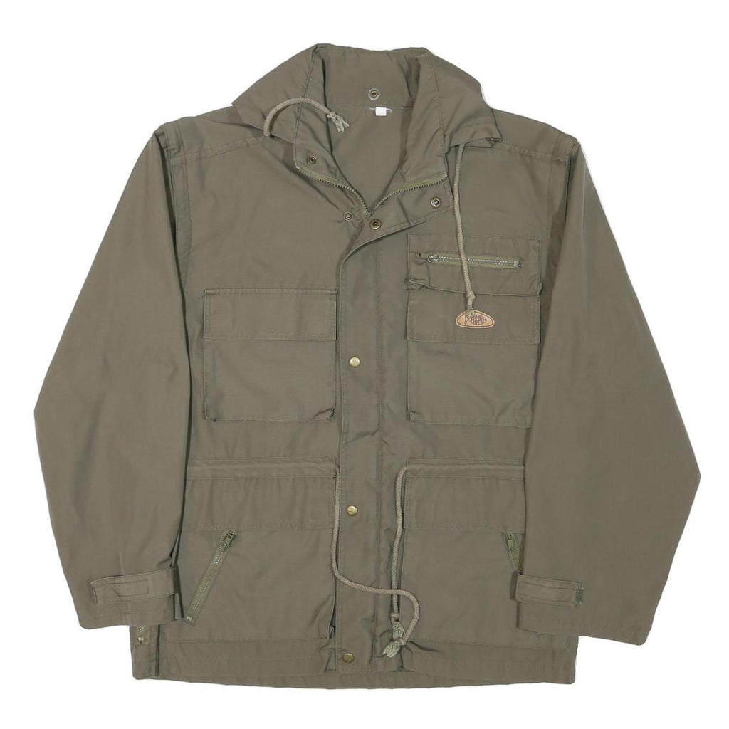 FISPO Mens Green Zip Jacket L Polyester Blend Outdoor Utility Classic Fit