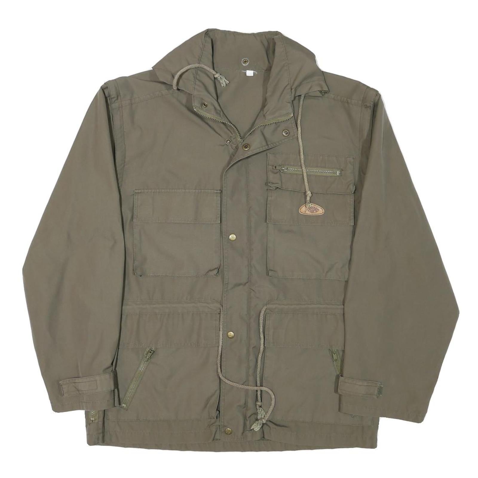 FISPO Mens Green Zip Jacket L Polyester Blend Outdoor Utility Classic Fit