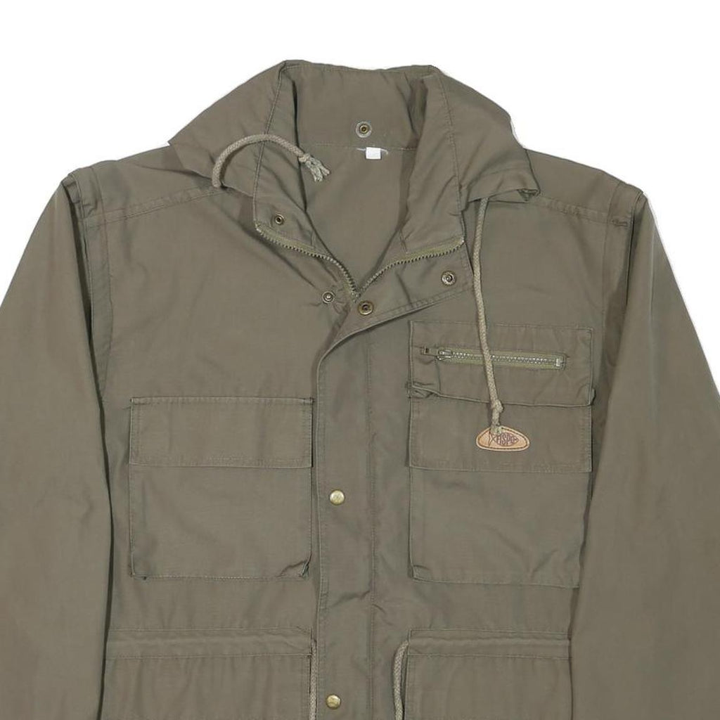 FISPO Mens Green Zip Jacket L Polyester Blend Outdoor Utility Classic Fit