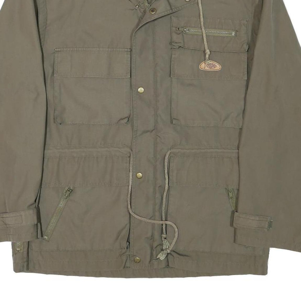 FISPO Mens Green Zip Jacket L Polyester Blend Outdoor Utility Classic Fit