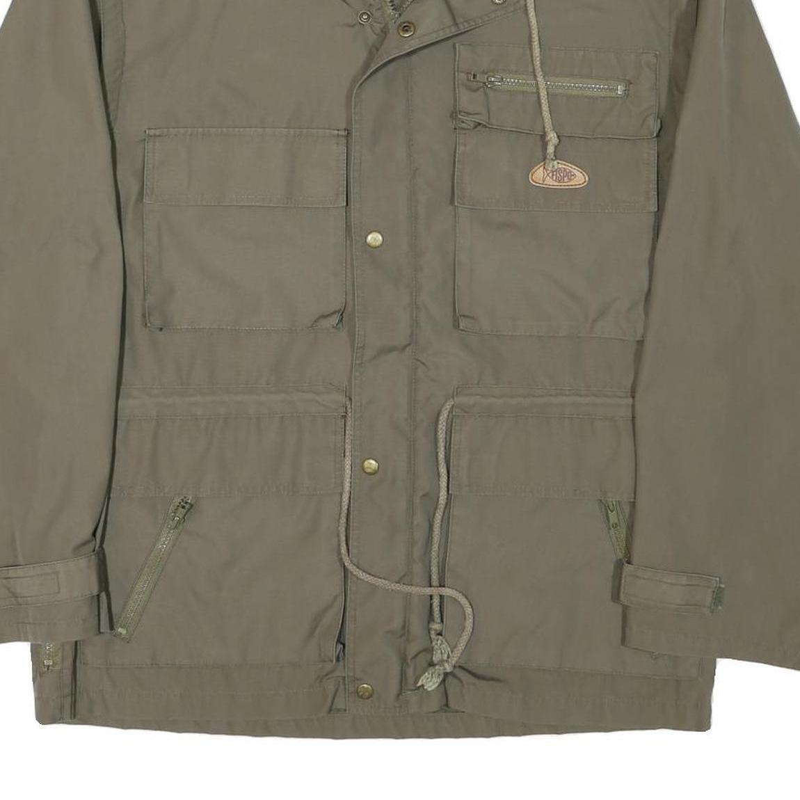 FISPO Mens Green Zip Jacket L Polyester Blend Outdoor Utility Classic Fit