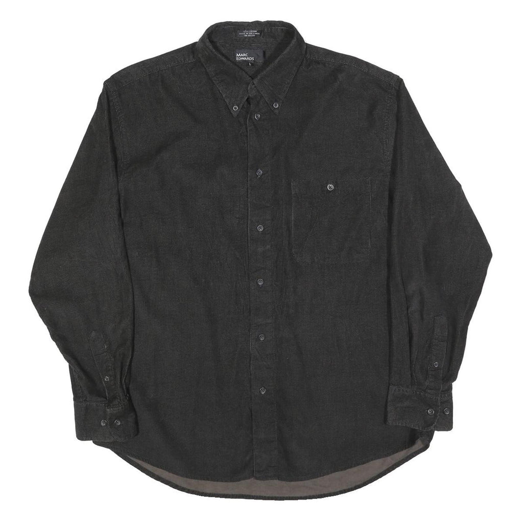 MARC EDWARDS Mens Black Casual Cotton Blend Shirt L Button-Down Pocket Long