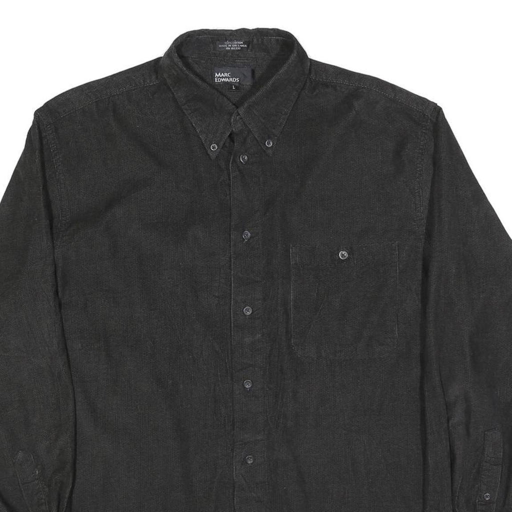 MARC EDWARDS Mens Black Casual Cotton Blend Shirt L Button-Down Pocket Long