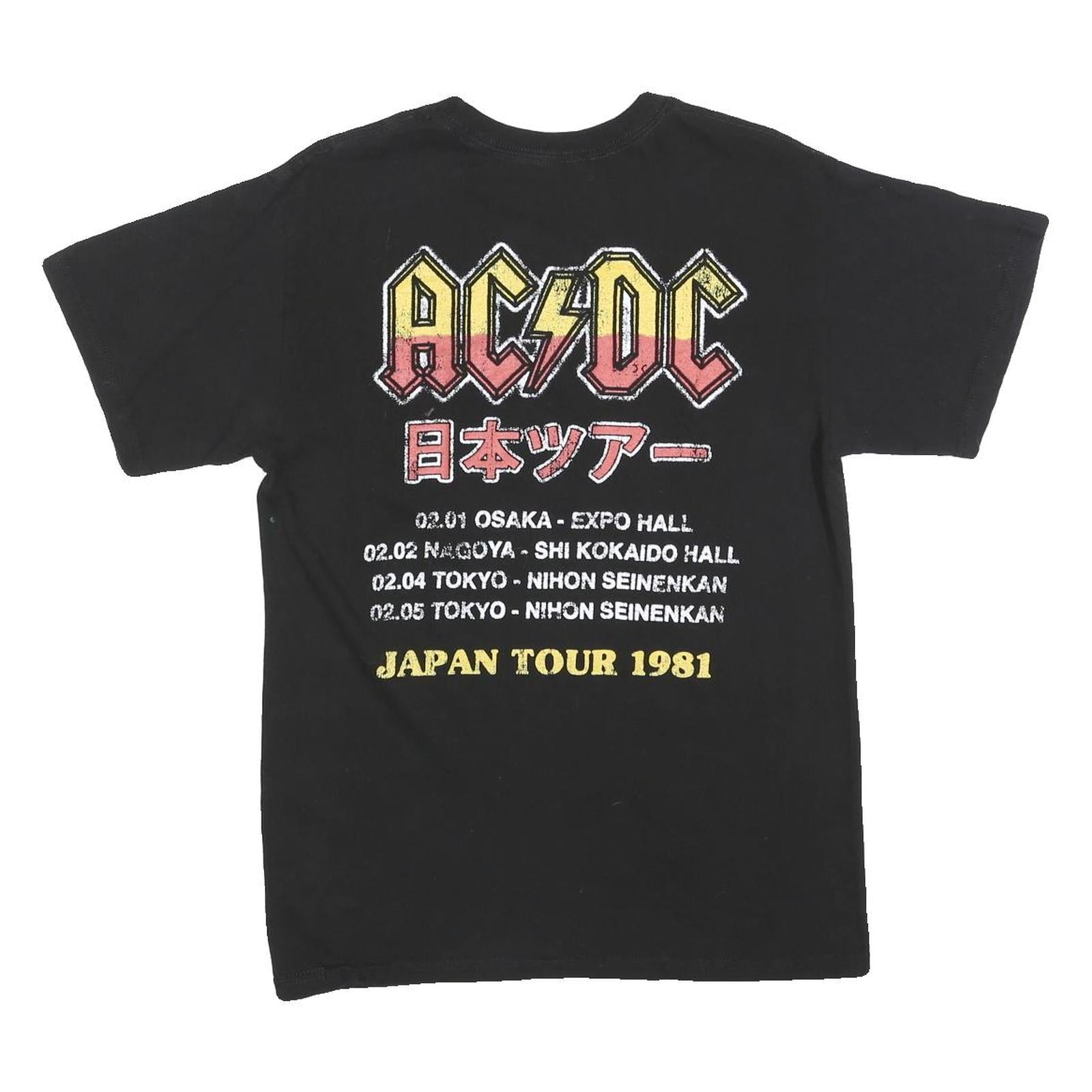 ACDC Mens Black Japan Tour 1981 Graphic T-Shirt S Short Sleeve Crew Neck Rock