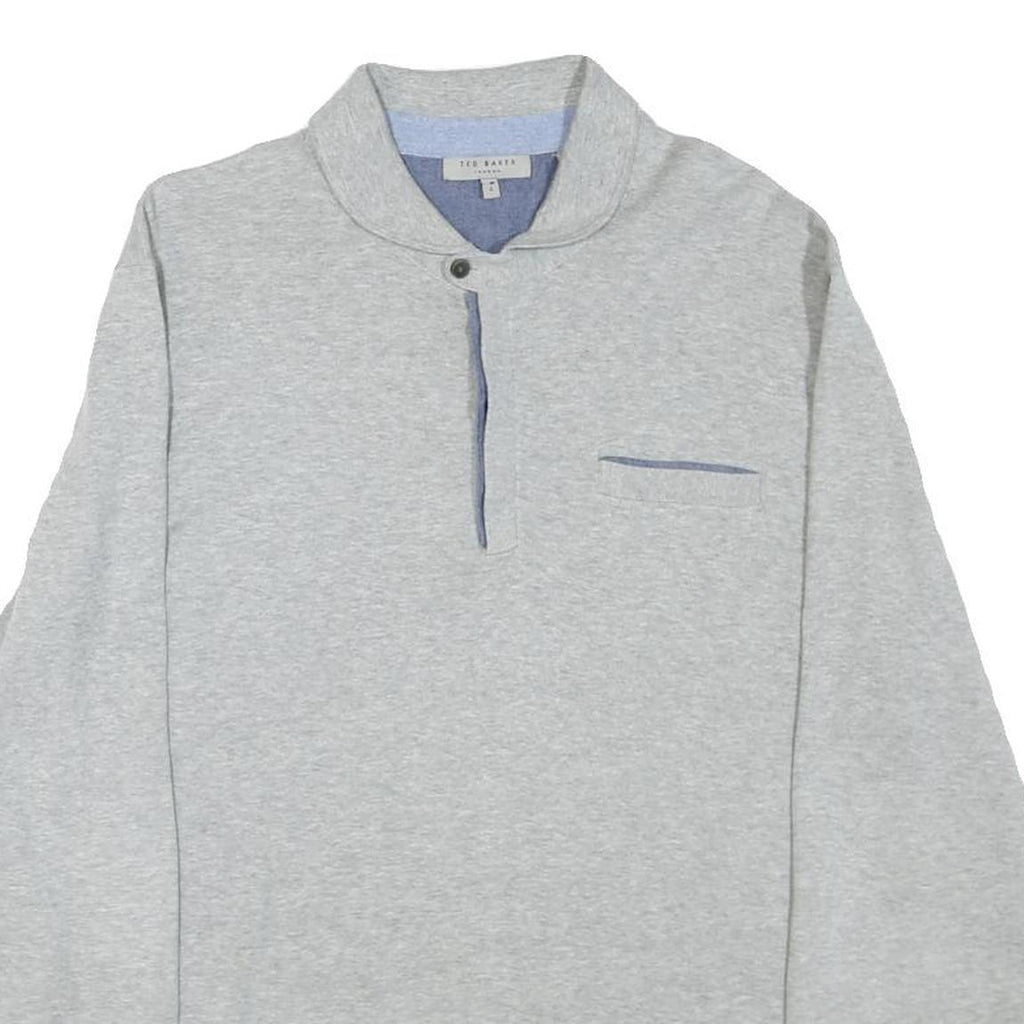 TED BAKER Mens Grey Long Sleeve Plain M Polo Shirt Cotton Blend Casual