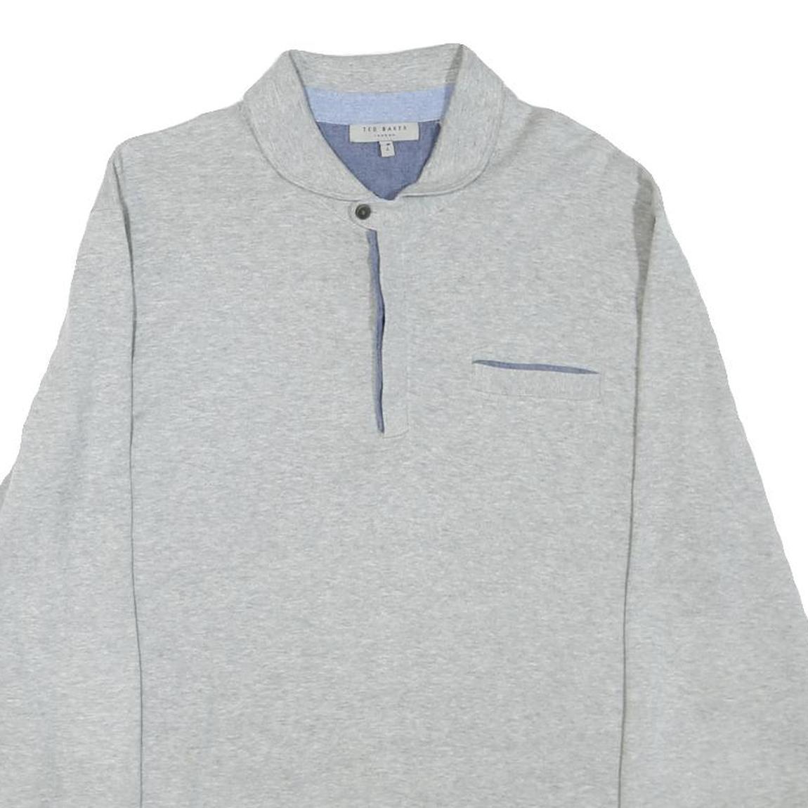 TED BAKER Mens Grey Long Sleeve Plain M Polo Shirt Cotton Blend Casual