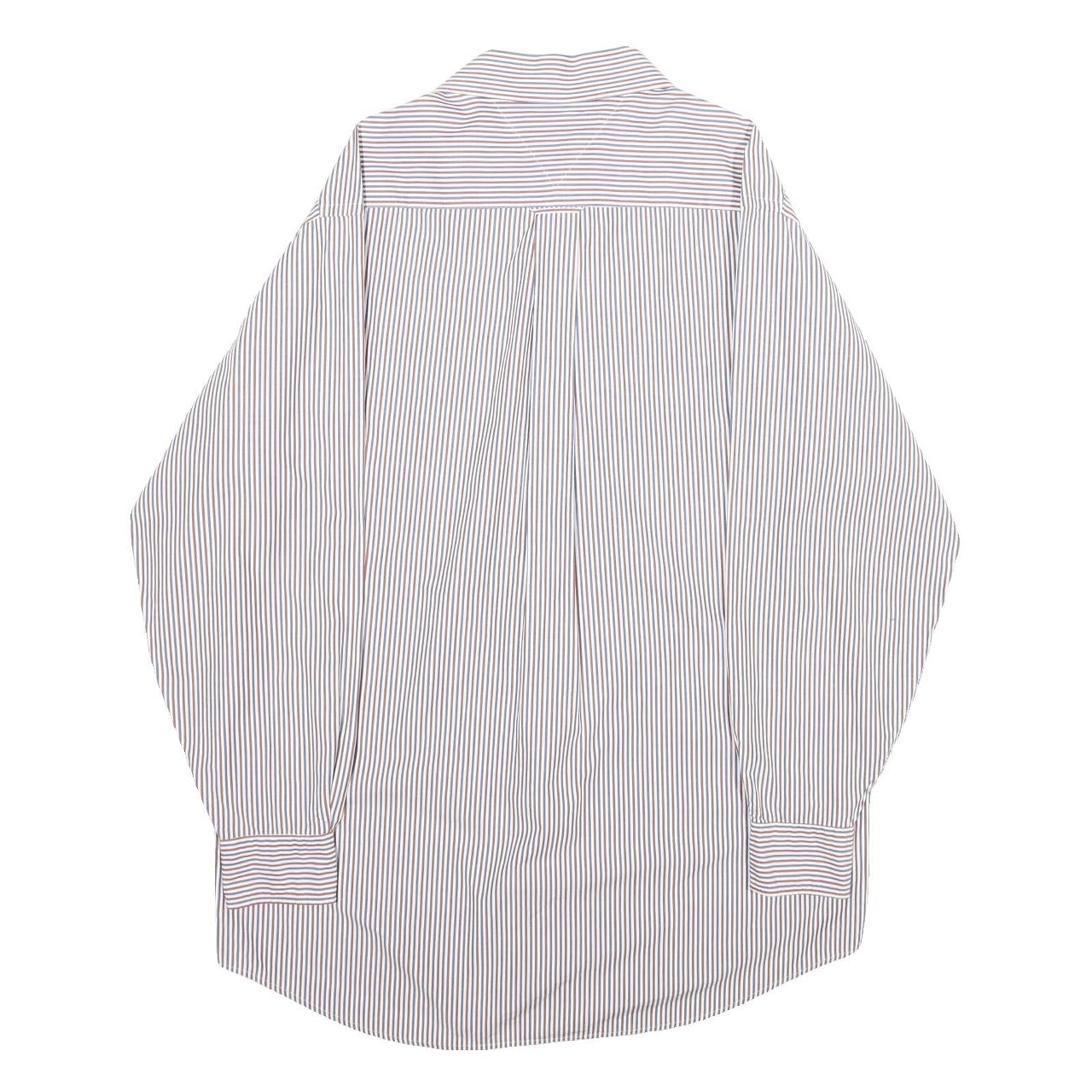 TOMMY HILFIGER Mens White & Brown Stripe Shirt Cotton Long Sleeve Button Shirt L