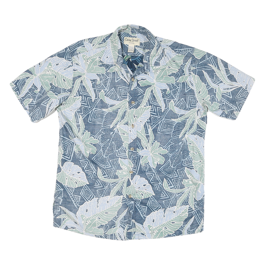 COOKE STREET Mens Blue & Green Hawaiian Shirt S Tropical Print Cotton Short