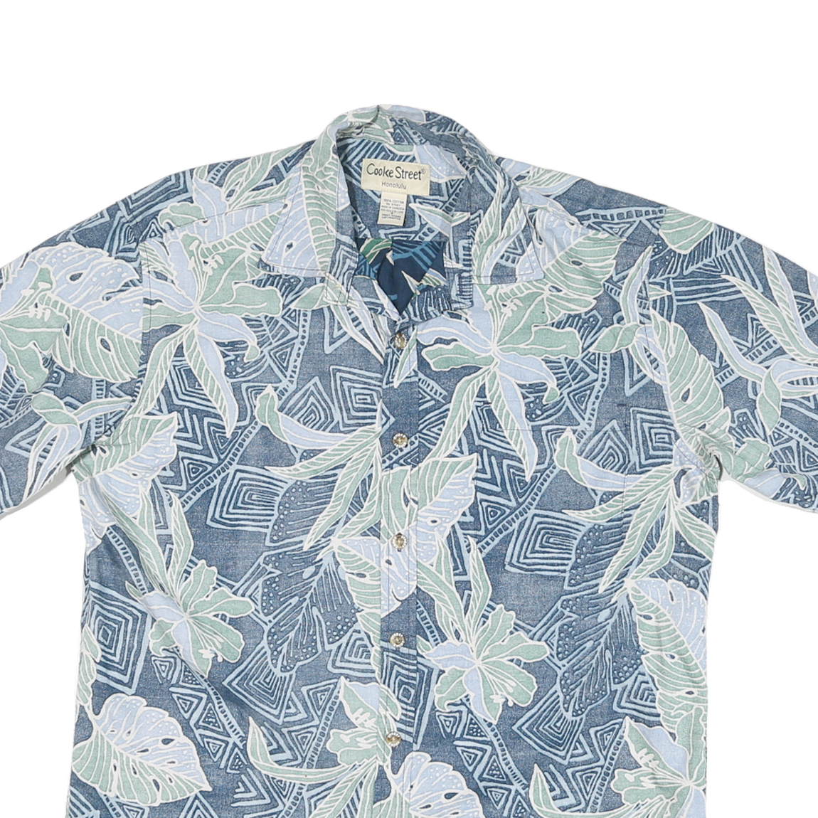 COOKE STREET Mens Blue & Green Hawaiian Shirt S Tropical Print Cotton Short