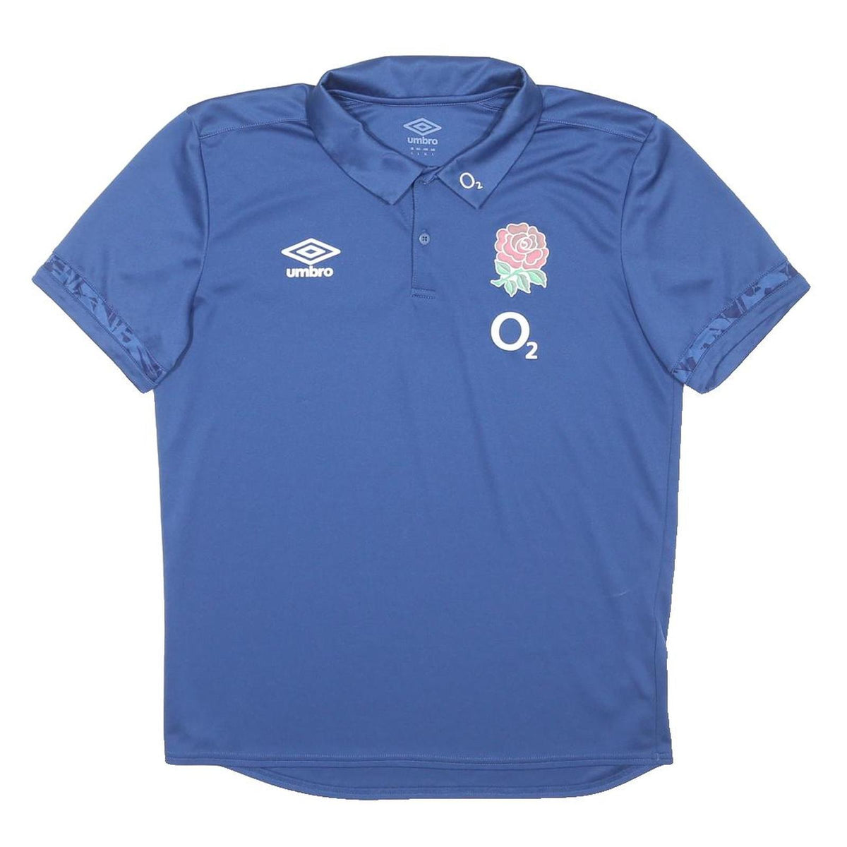 UMBRO Mens Blue Polo Shirt L Rose Logo O2 Rugby Short Sleeve Sportswear