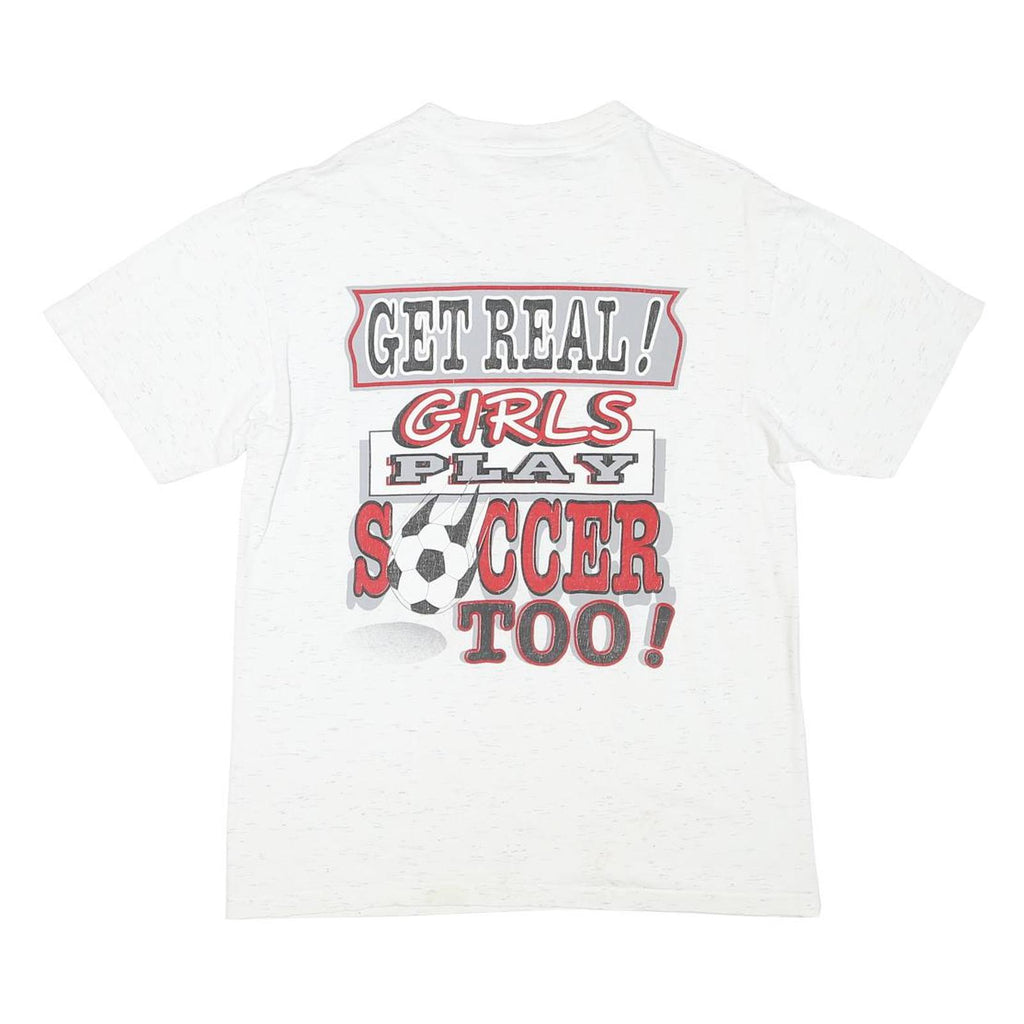 ONEITA Mens White Slogan Graphic T-Shirt M Short Sleeve Crew Neck Sporting