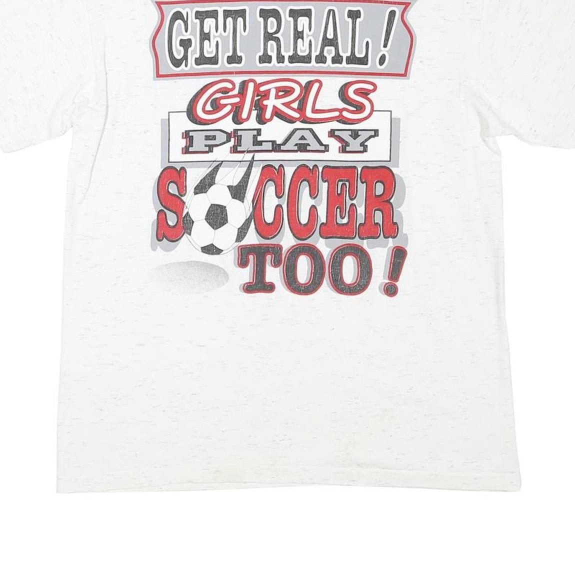 ONEITA Mens White Slogan Graphic T-Shirt M Short Sleeve Crew Neck Sporting