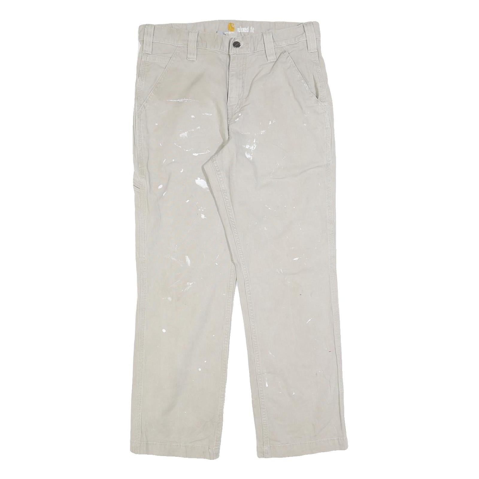 CARHARTT Mens Relaxed Fit Beige Cotton Blend Trousers W32 L28 Workwear Zip