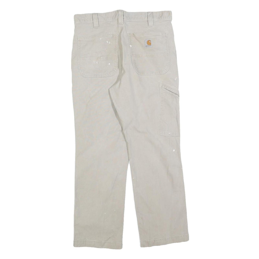 CARHARTT Mens Relaxed Fit Beige Cotton Blend Trousers W32 L28 Workwear Zip