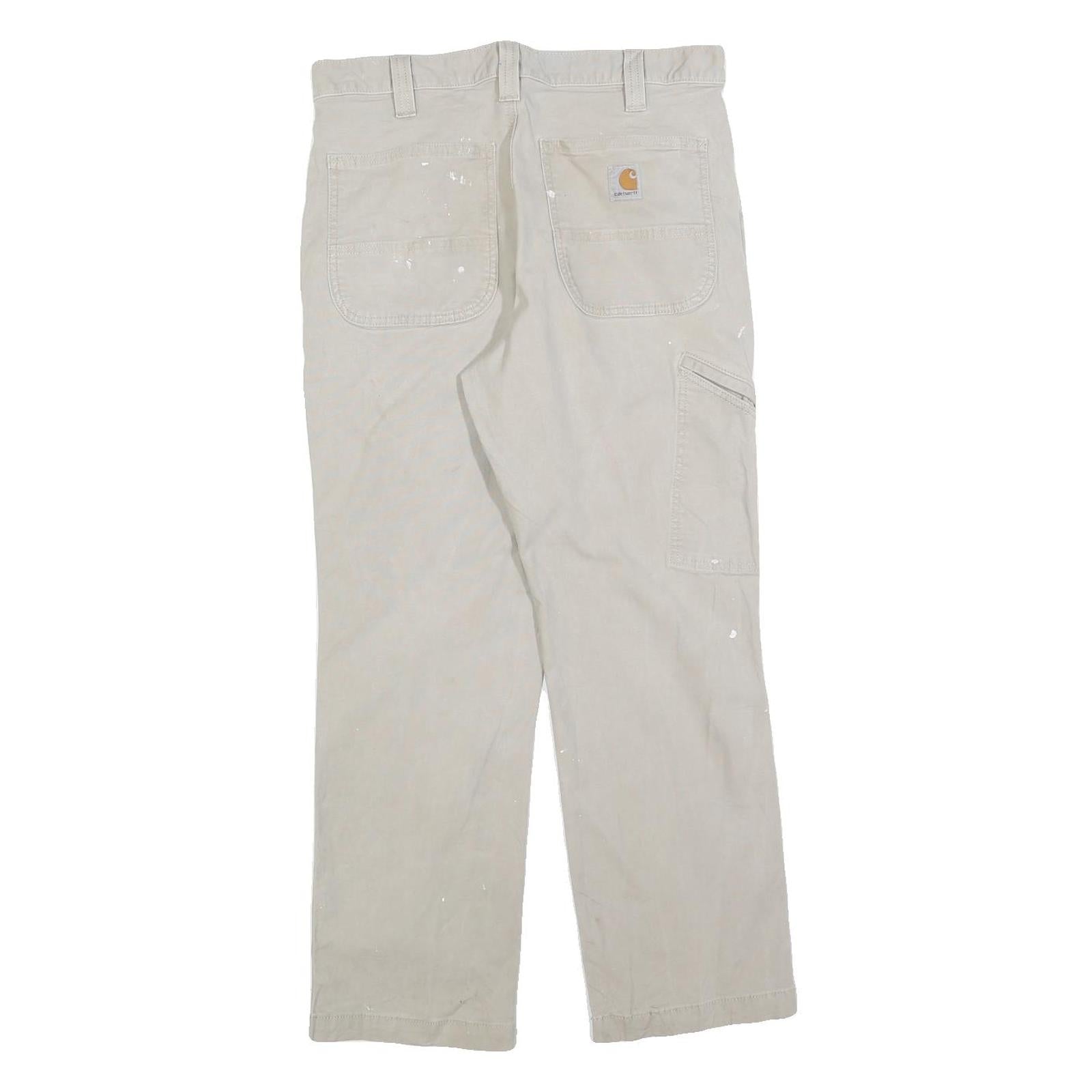 CARHARTT Mens Relaxed Fit Beige Cotton Blend Trousers W32 L28 Workwear Zip