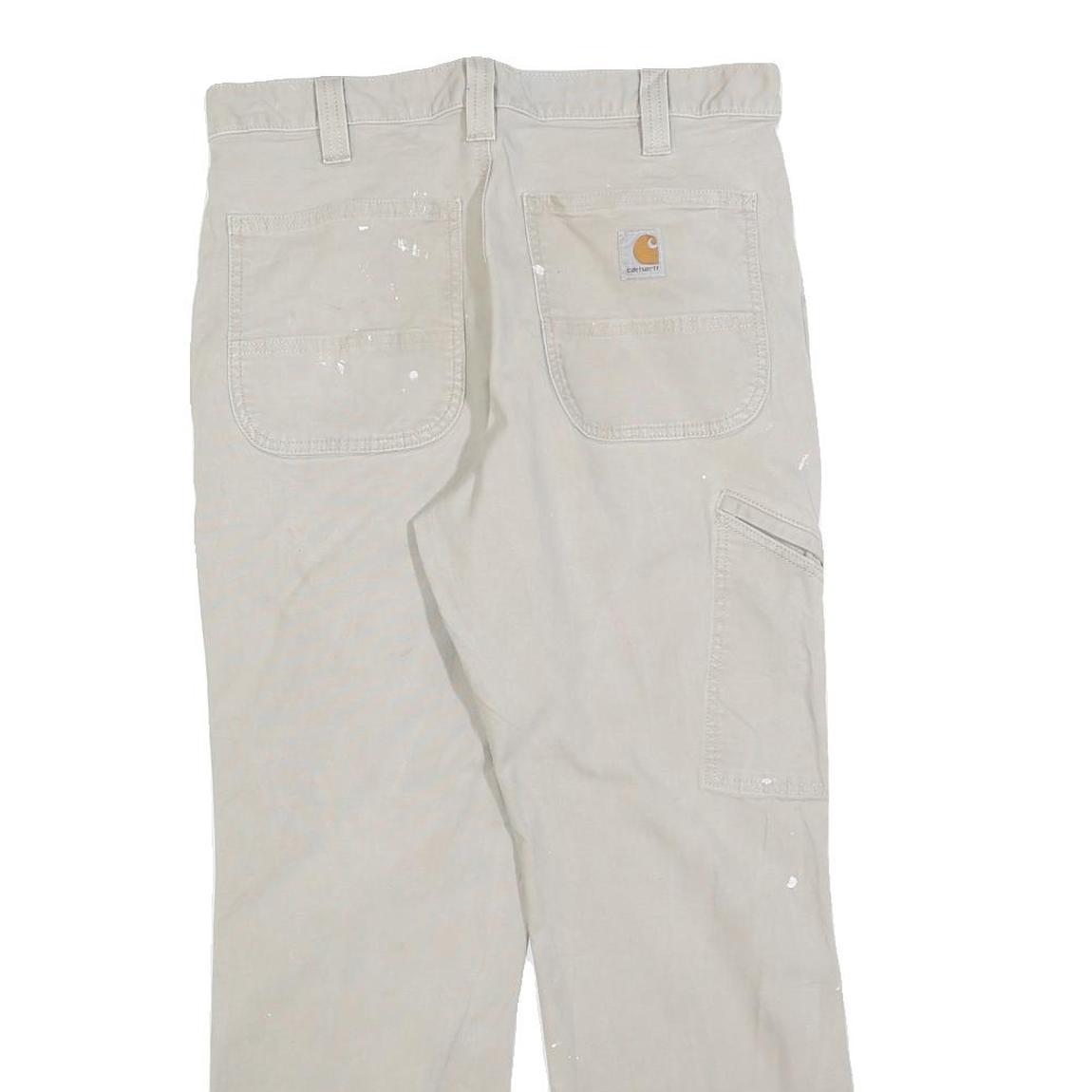 CARHARTT Mens Relaxed Fit Beige Cotton Blend Trousers W32 L28 Workwear Zip