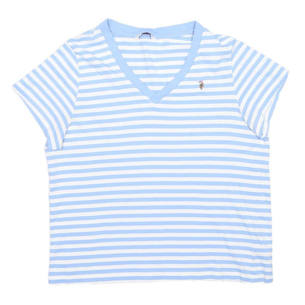 US POLO ASSN Womens Blue & White Striped T-Shirt S Short Sleeve V-Neck Cotton