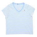US POLO ASSN Womens Blue & White Striped T-Shirt S Short Sleeve V-Neck Cotton