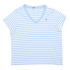 US POLO ASSN Womens Blue & White Striped T-Shirt S Short Sleeve V-Neck Cotton