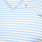 US POLO ASSN Womens Blue & White Striped T-Shirt S Short Sleeve V-Neck Cotton