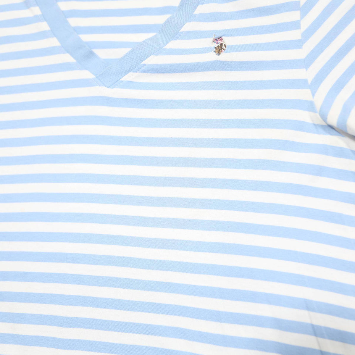 US POLO ASSN Womens Blue & White Striped T-Shirt S Short Sleeve V-Neck Cotton