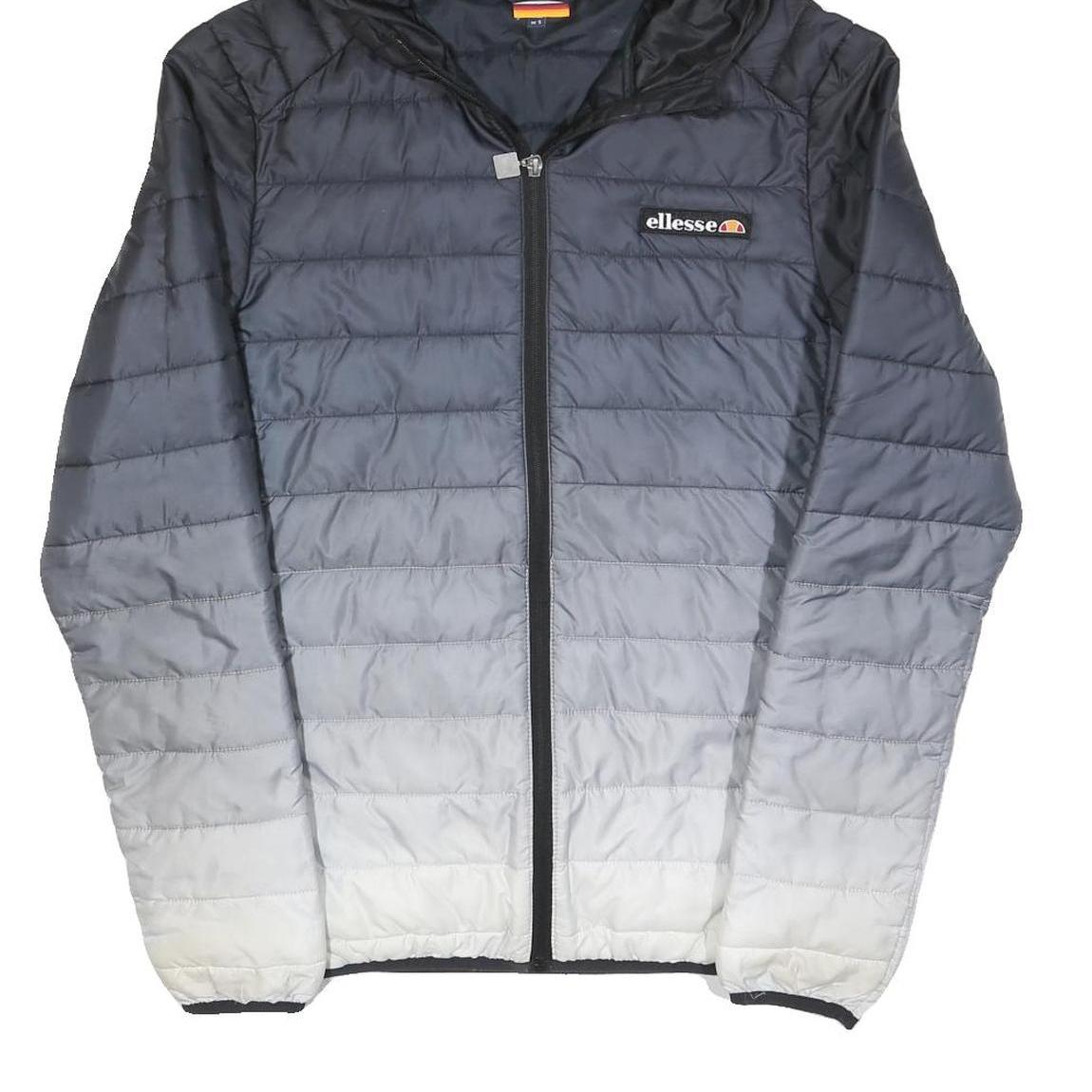 ELLESSE Mens Black & Grey Ombre Quilted Hooded Jacket S Polyester Blend Zip