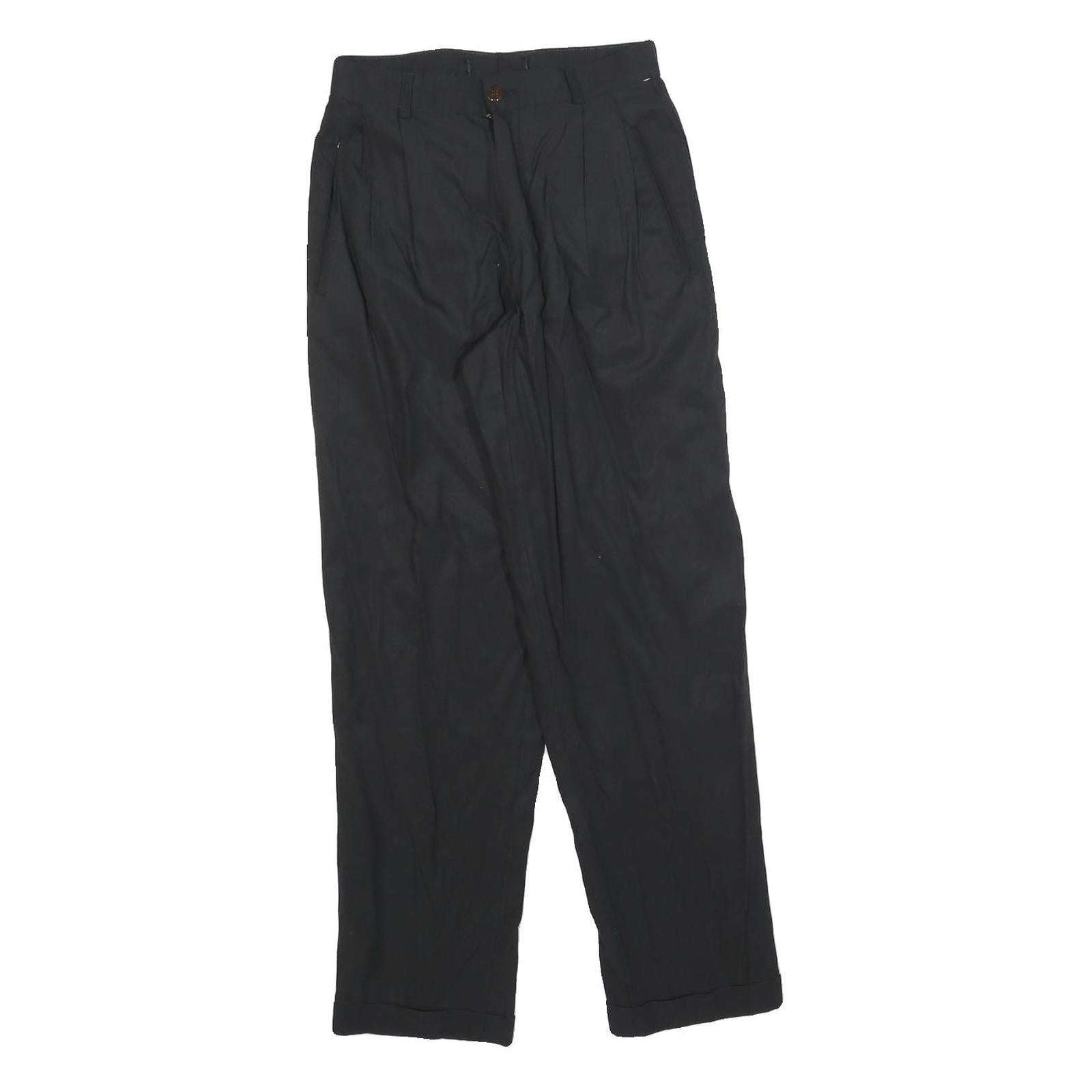 GOL Womens Black Regular Fit Straight Trousers W24 L28 Classic Zip Closure