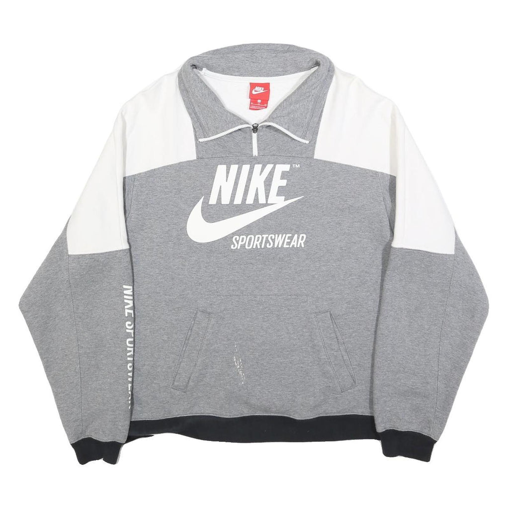 NIKE Womens Grey & White Sportswear Sweatshirt XL Half Zip Casual