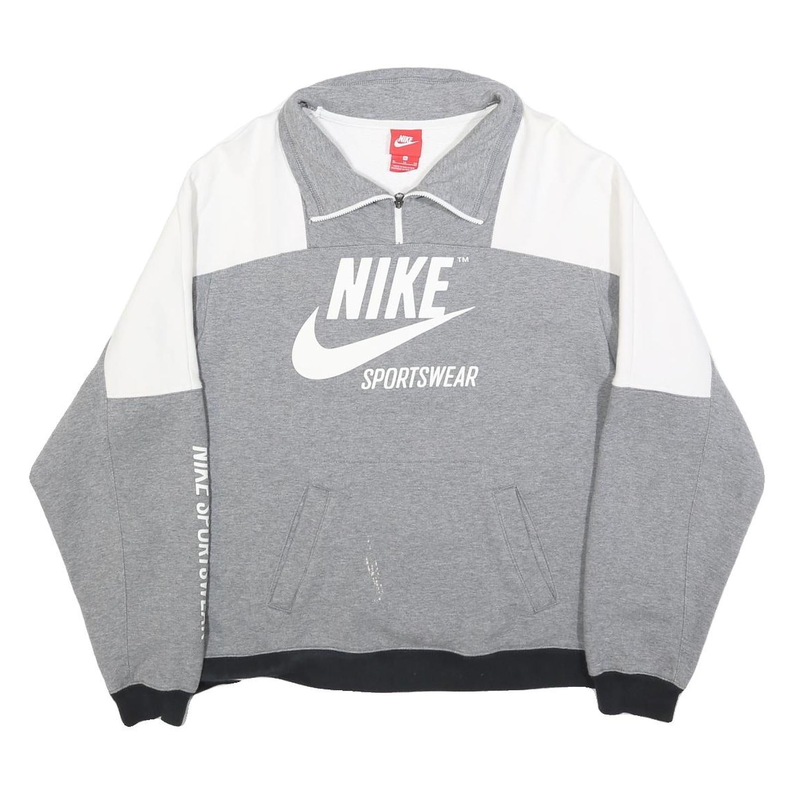 NIKE Womens Grey & White Sportswear Sweatshirt XL Half Zip Casual